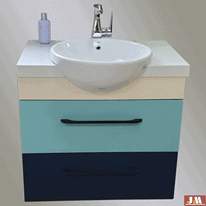 案例分享：圓形下嵌盆＋跳色藍防水浴櫃