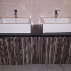 浴櫃-JM-1074 雙臉盆美耐木紋門板浴櫃